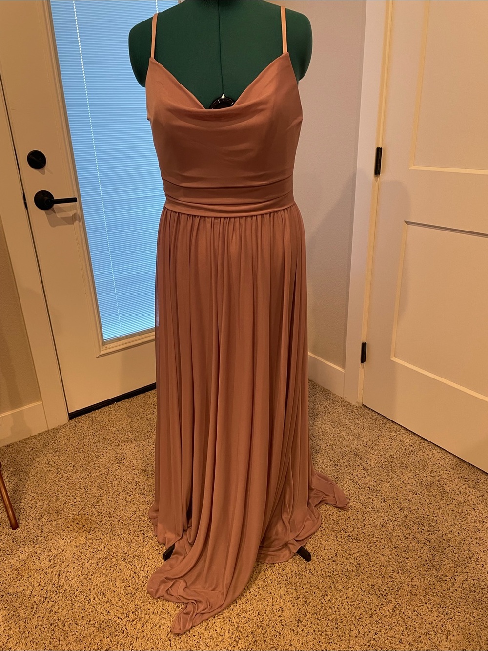 Allure Bridals Dusty Rose Cowl-Neck Spaghetti Strap Gown